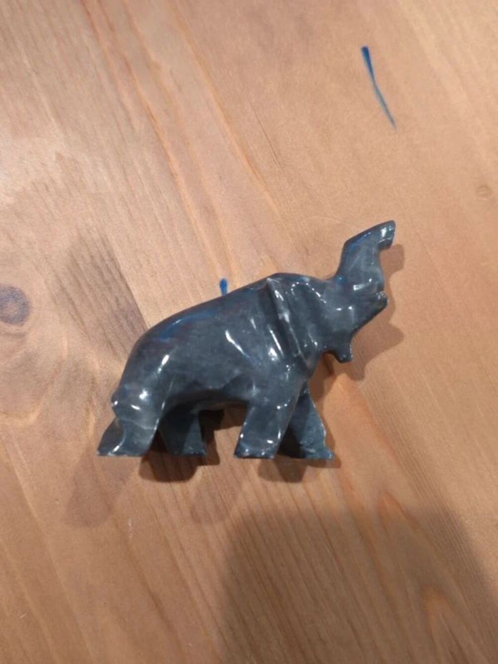 Carved Gray Stone Elephant Figurine Miniature Trunk Up Good Luck Decor